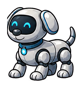 Cute silver robot pet sticker with blue accents and a smiling face