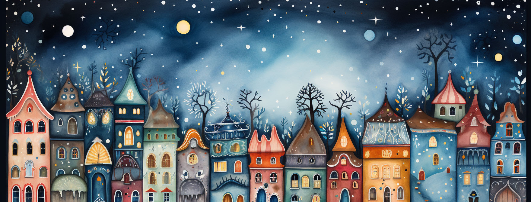 Preview for Whimsical-nighttime-village-scene-christmas-cover-background-173c1