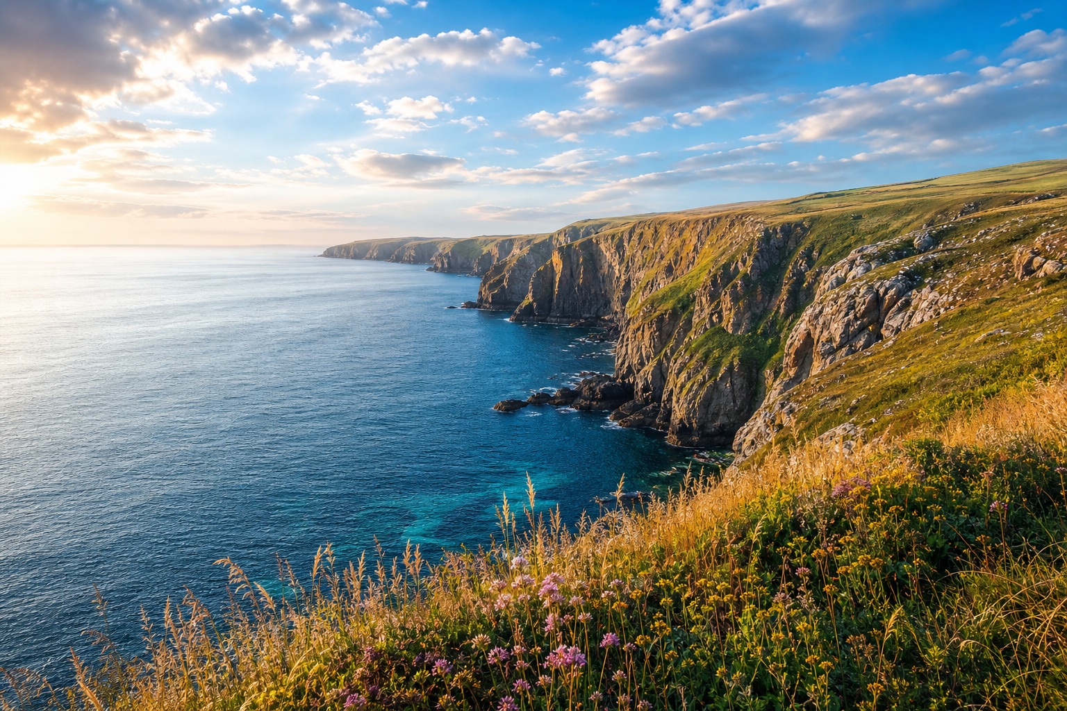 Preview for Sunlit Coastal Cliffs Stock Background