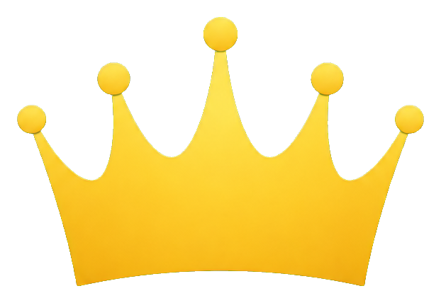 Five point golden crown with a bright gold fill and black outline