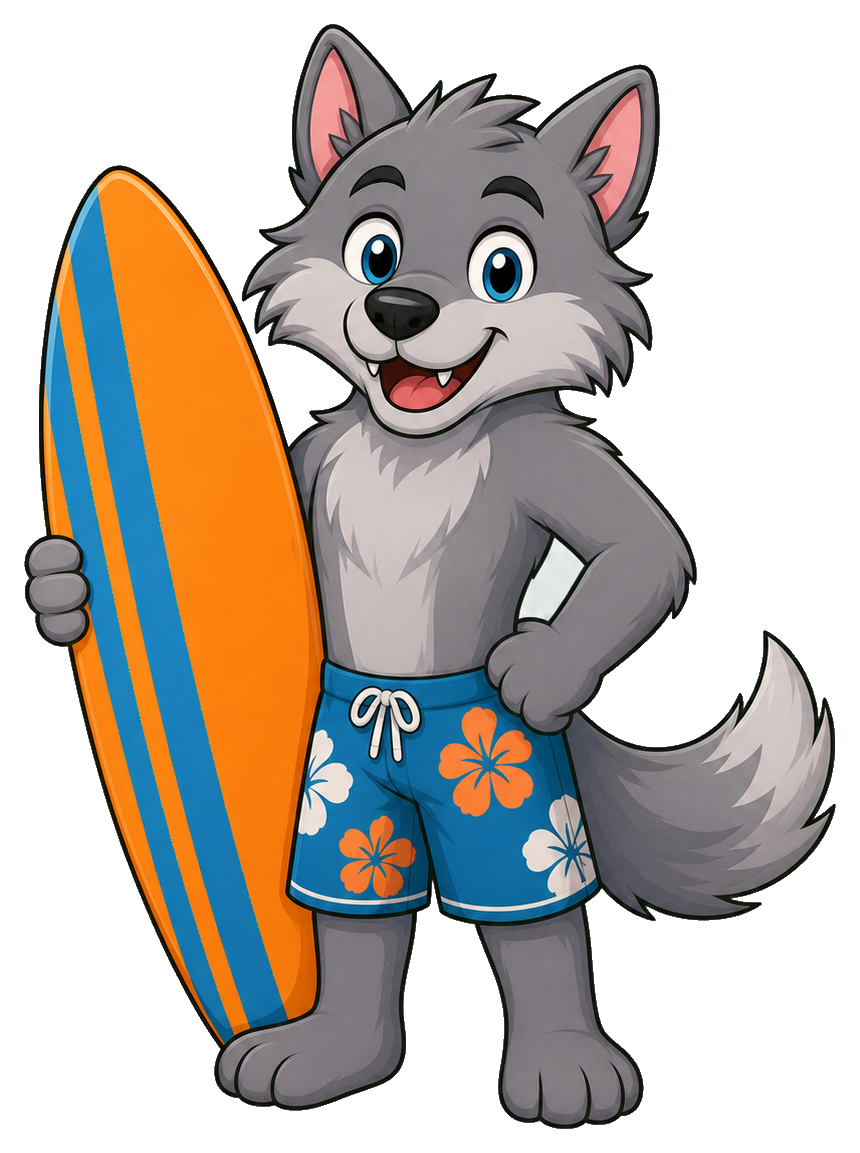 Preview for Surfer Wolf Sticker