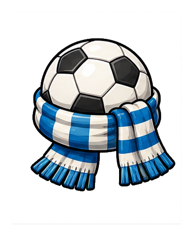 Soccer ball wrapped in a blue-and-white striped scarf on a transparent background.