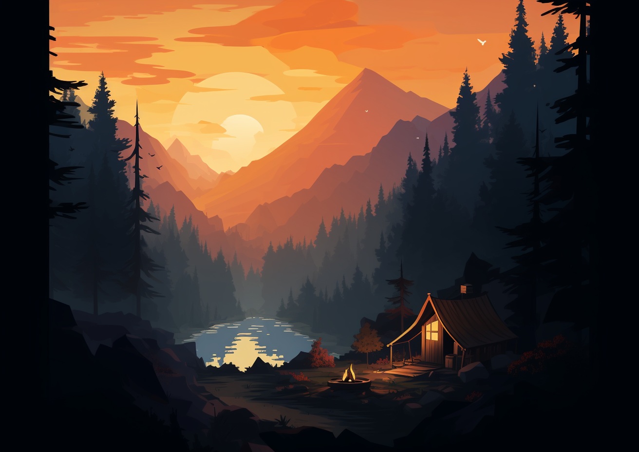 Preview for Camping Mountain Sunset Background