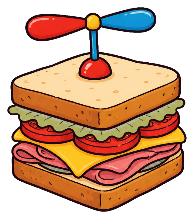 Cartoon sandwich with a small red propeller on top