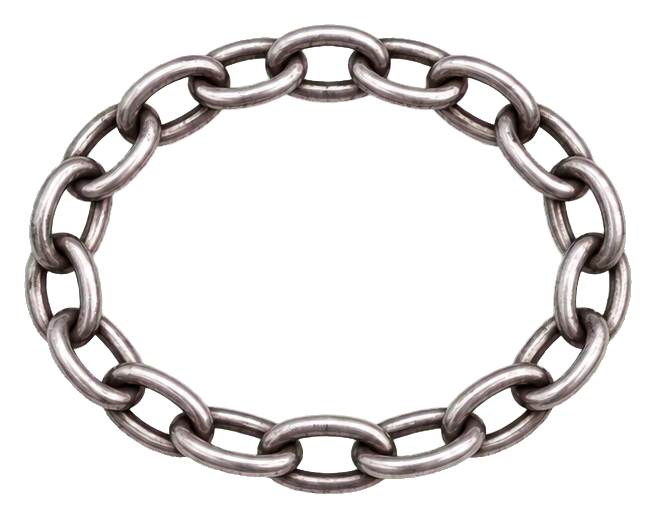 Oval loop made of antique silver chain links on a transparent background