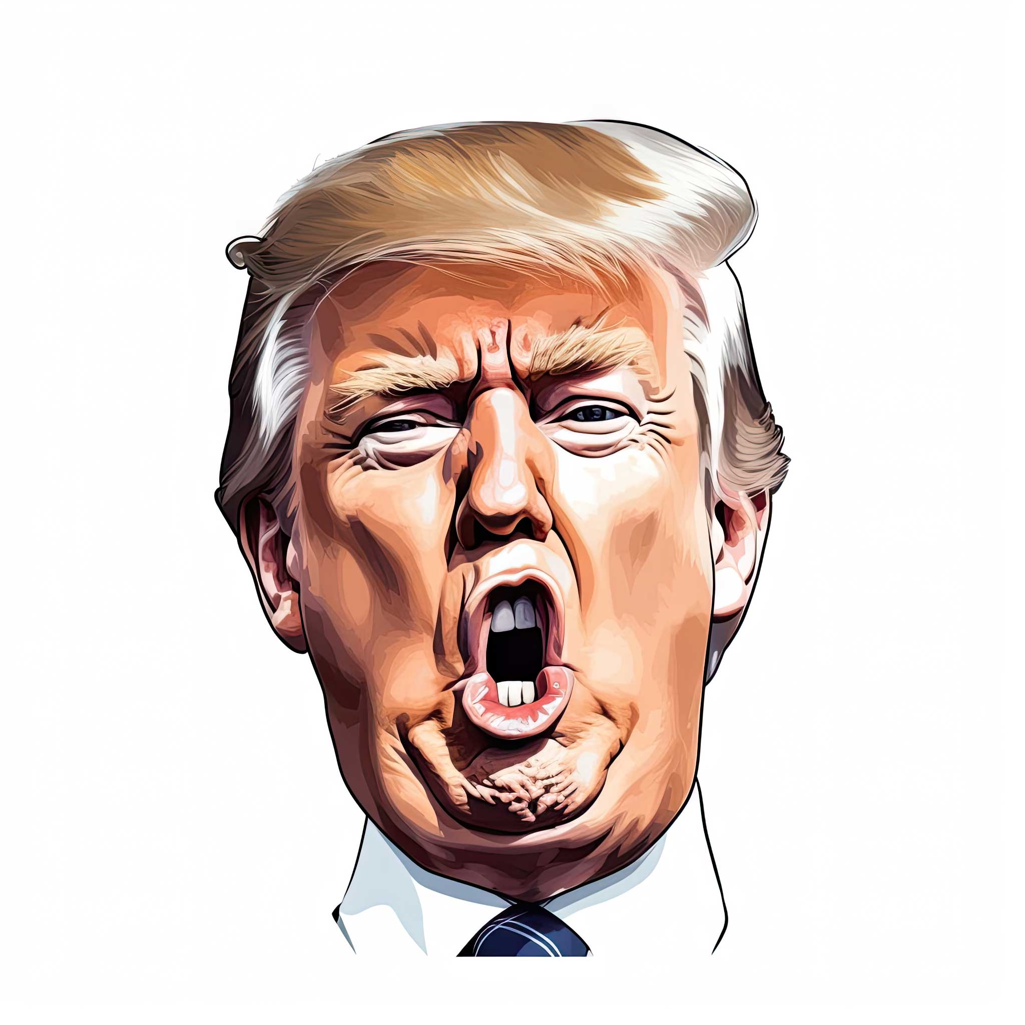 Illustration of Donald Trump's face with an open mouth