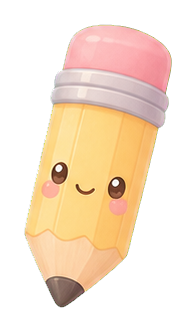 Cute smiling pencil sticker with rosy cheeks and a pink eraser