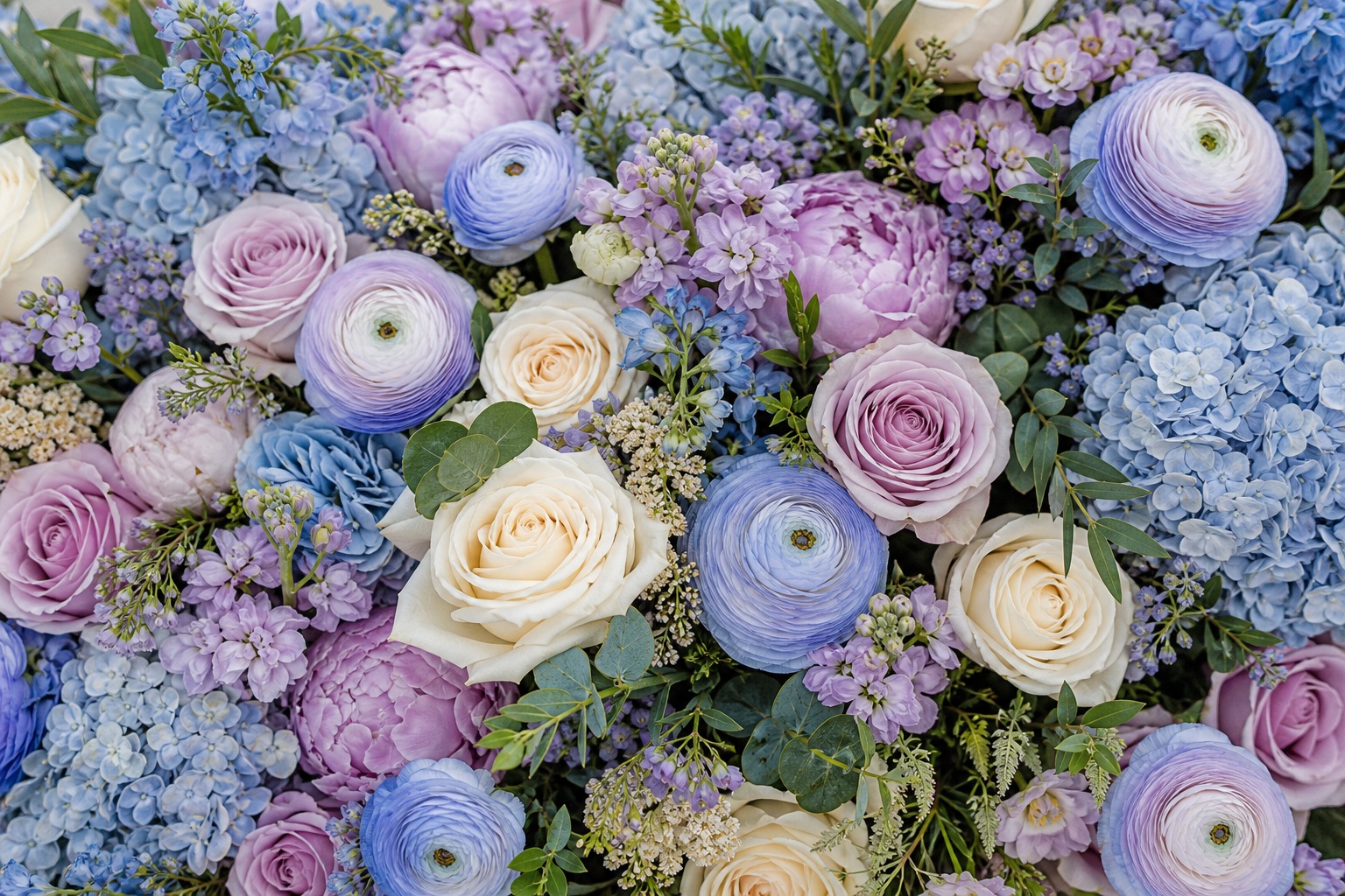 Preview for Lavender Blue Ranunculus And Rose Background