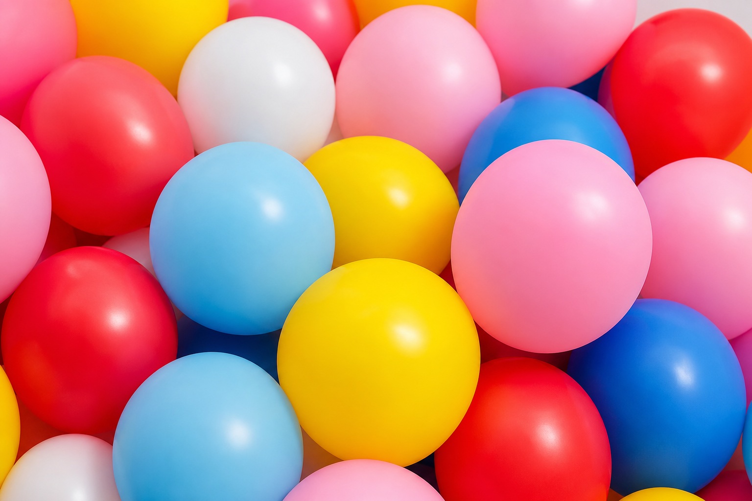 Colorful balloons filling the frame in a bright birthday party background