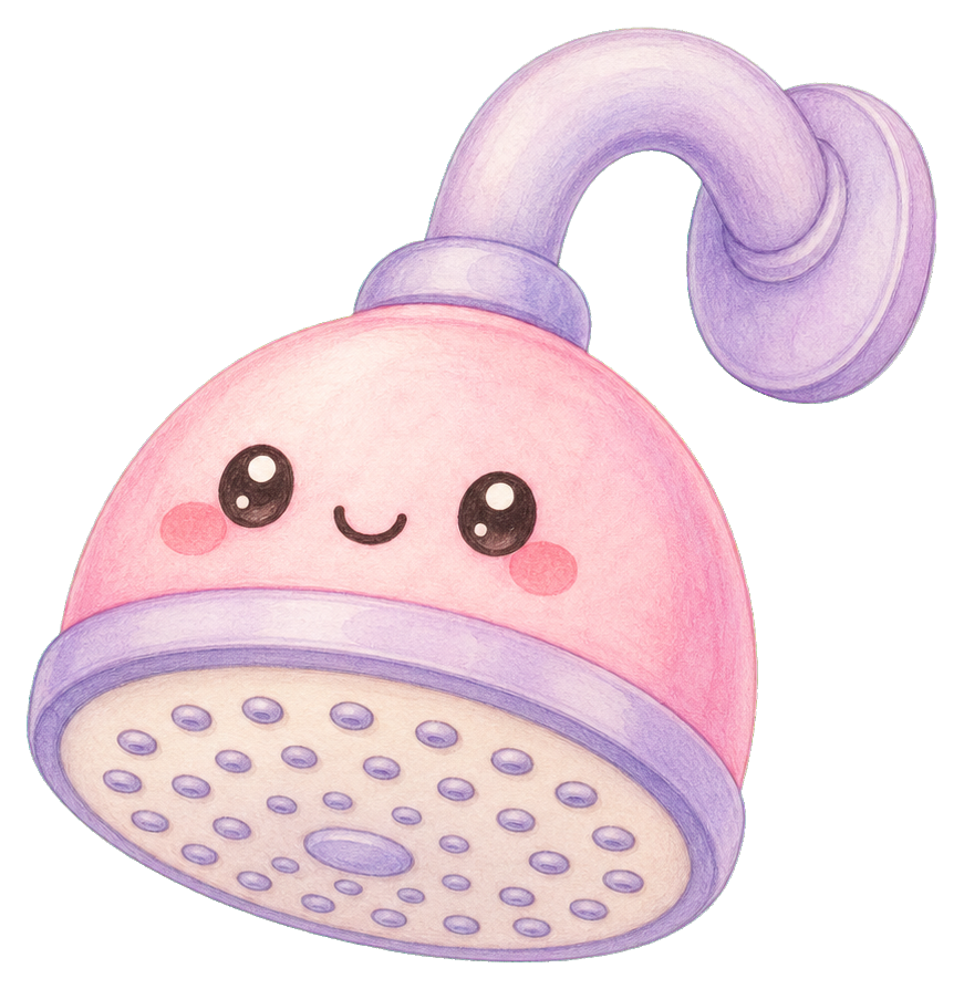 Cute pink kawaii showerhead sticker with a smiling face and pastel details