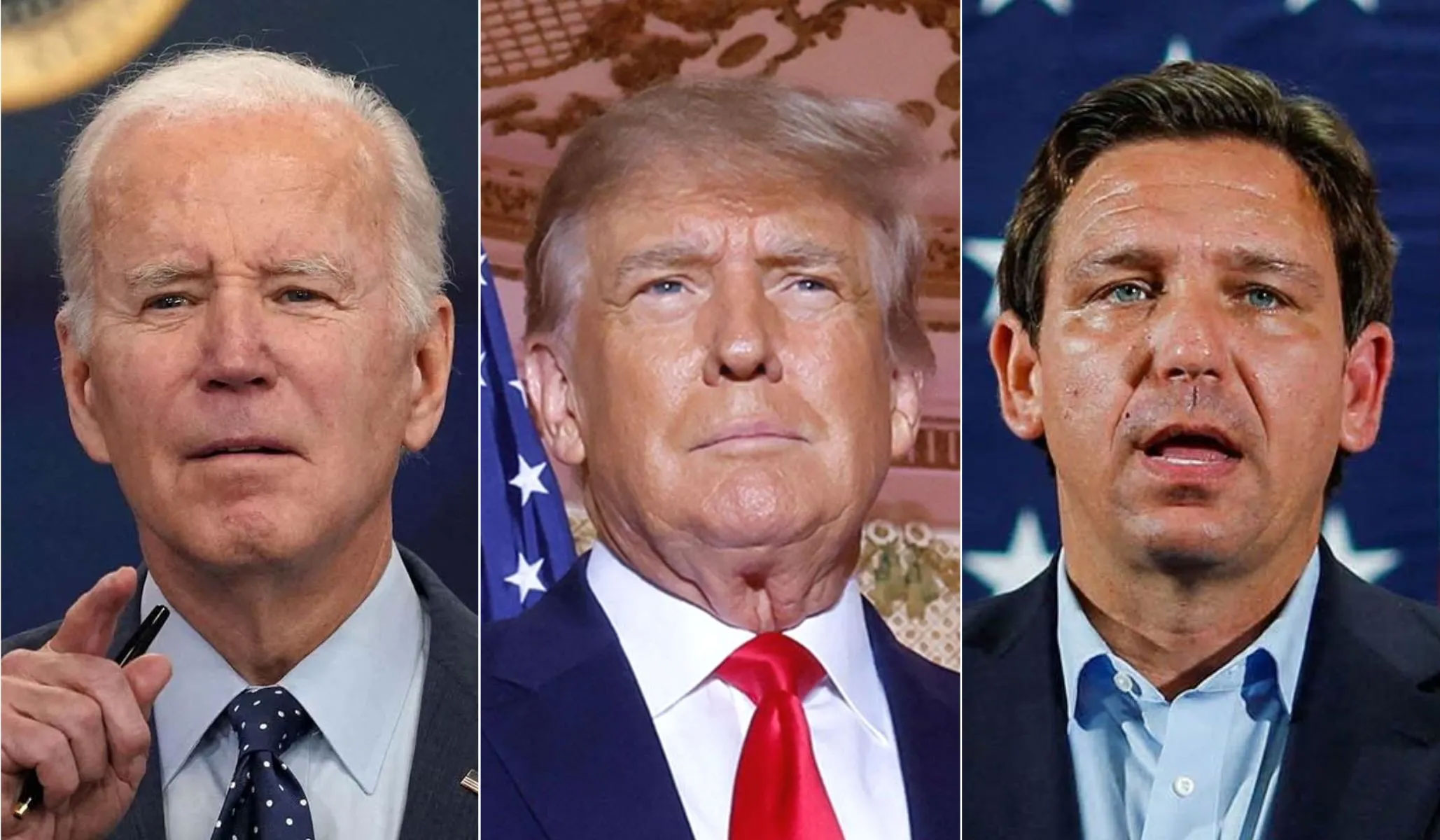 Three side-by-side portrait photos of U.S. presidential candidates.