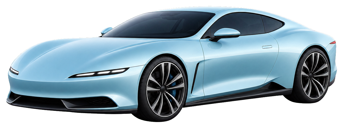 Light blue luxury sports coupe sticker with sleek aerodynamic profile and dark wheels