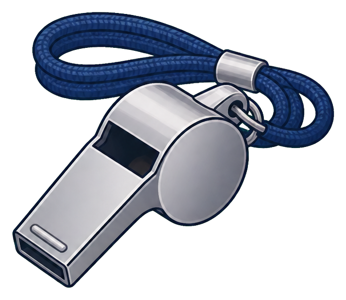 Silver whistle attached to a blue lanyard as a sticker graphic