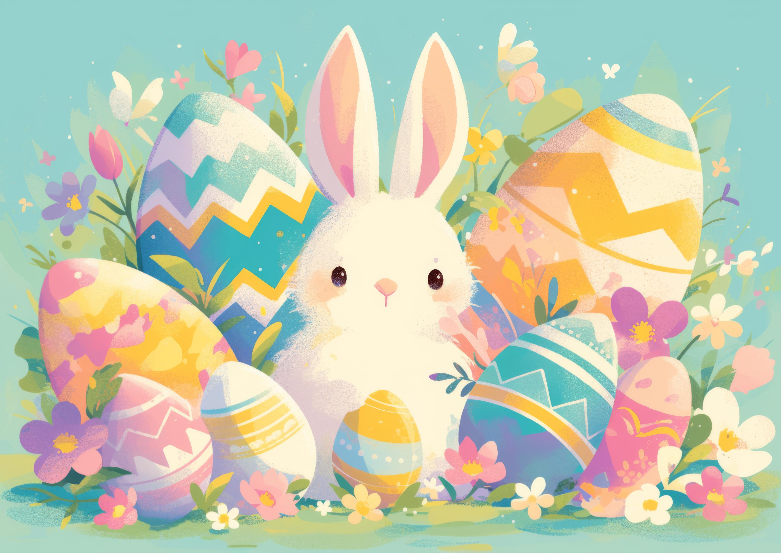 Preview for Easter-bunny-decorated-eggs-background-7a234