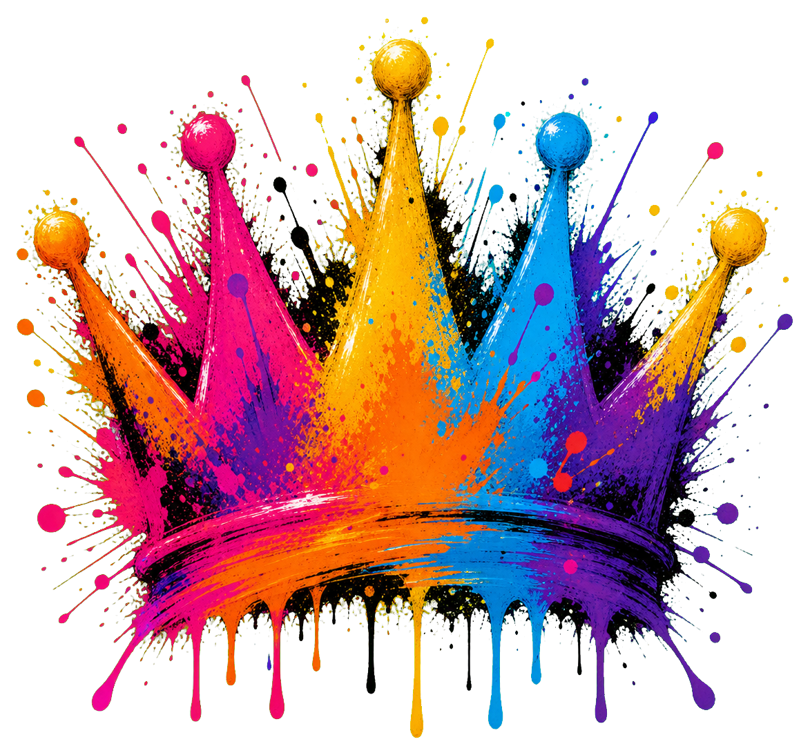Colorful paint splash shaped like a crown with drips and sharp spikes
