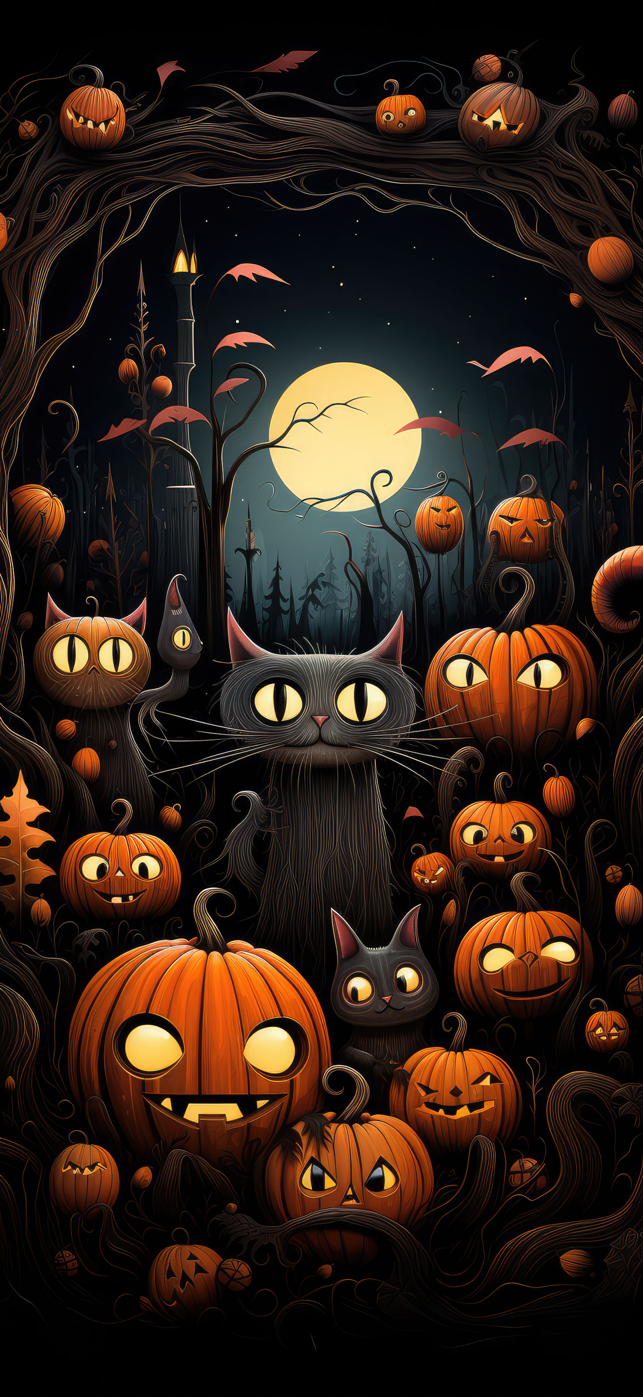 Preview for Halloween-night-cats-pumpkins-halloween-phone-background-b734c