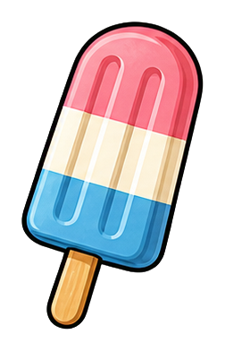 Colorful popsicle with pink, cream, and blue stripes on a stick