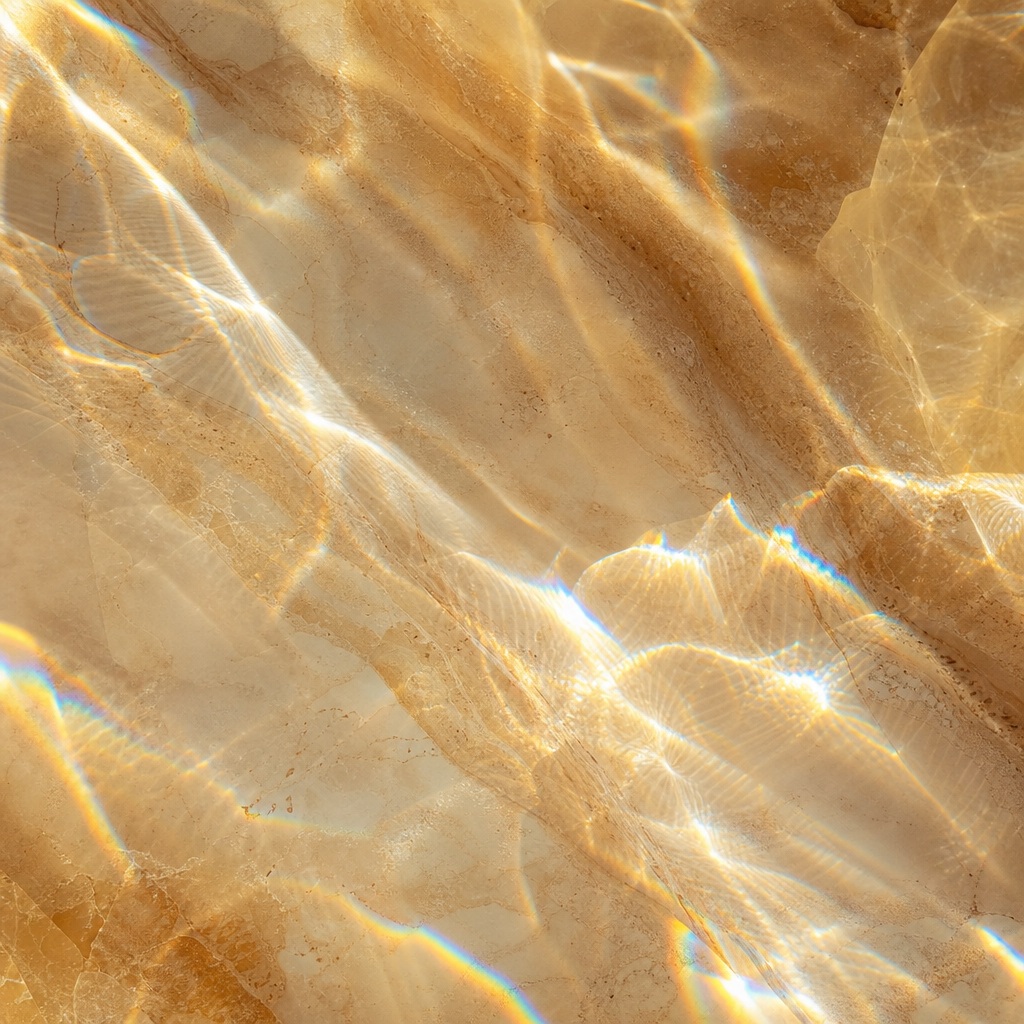 Golden abstract light pattern with glass-like refraction and soft caustic shadows