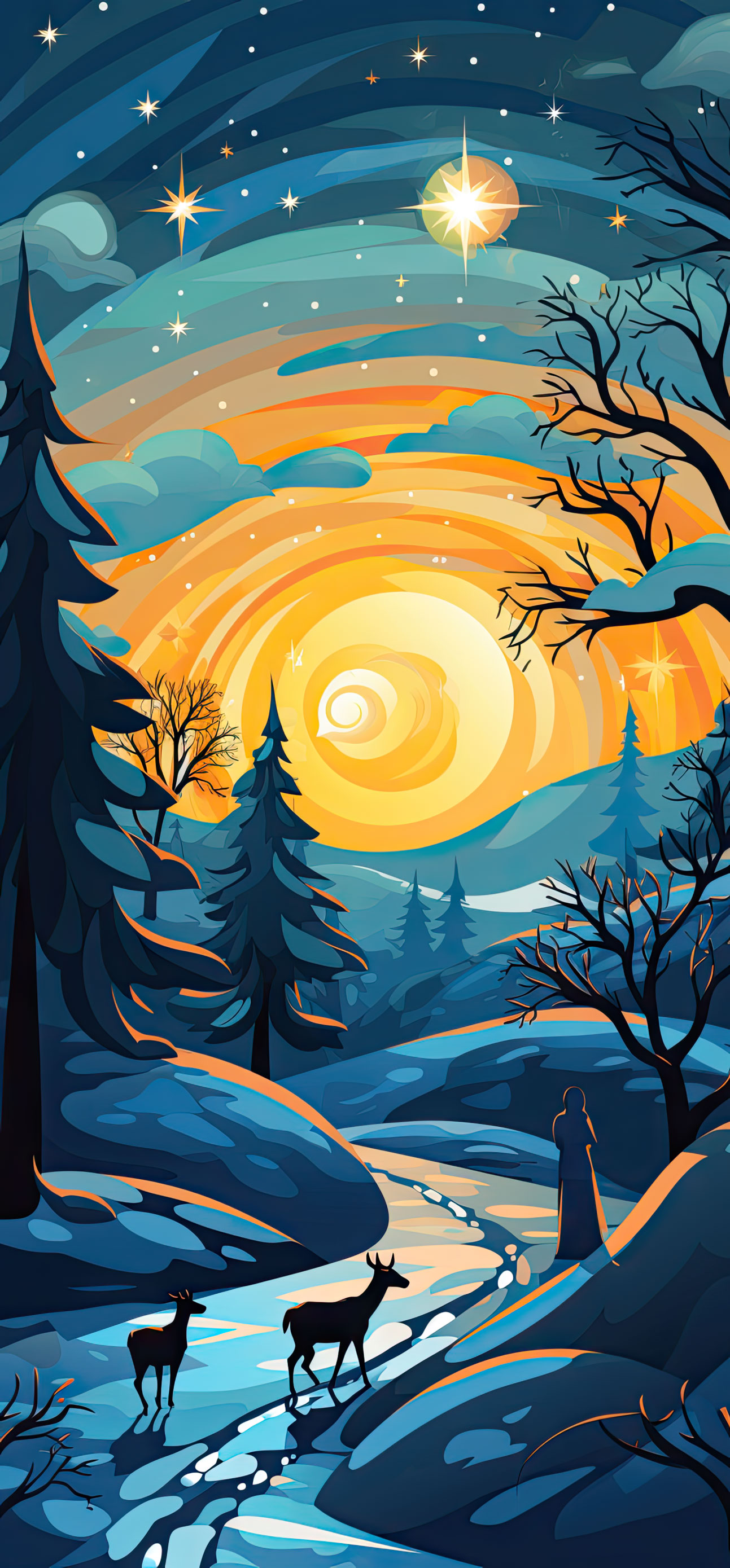 Preview for Winter-night-landscape-christmas-phone-background-8da97
