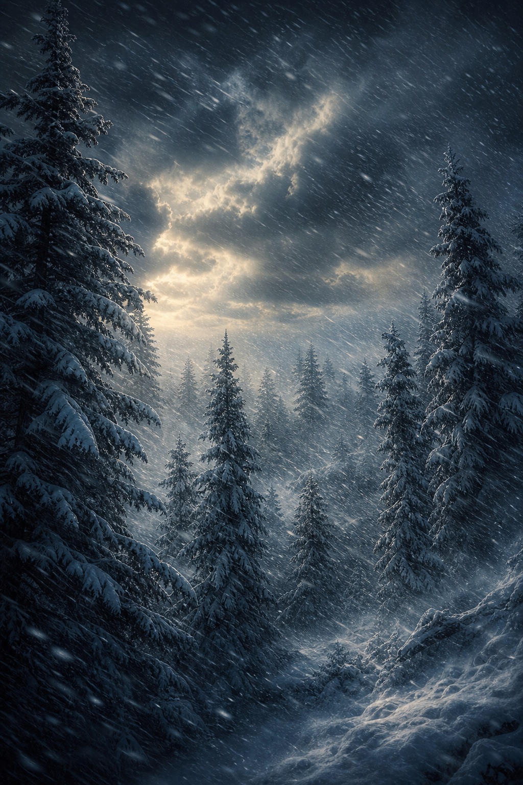 Preview for Snowy Pine Forest Storm Background