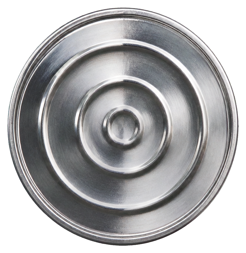 A round silver coin with concentric ripple rings and a polished metallic finish.