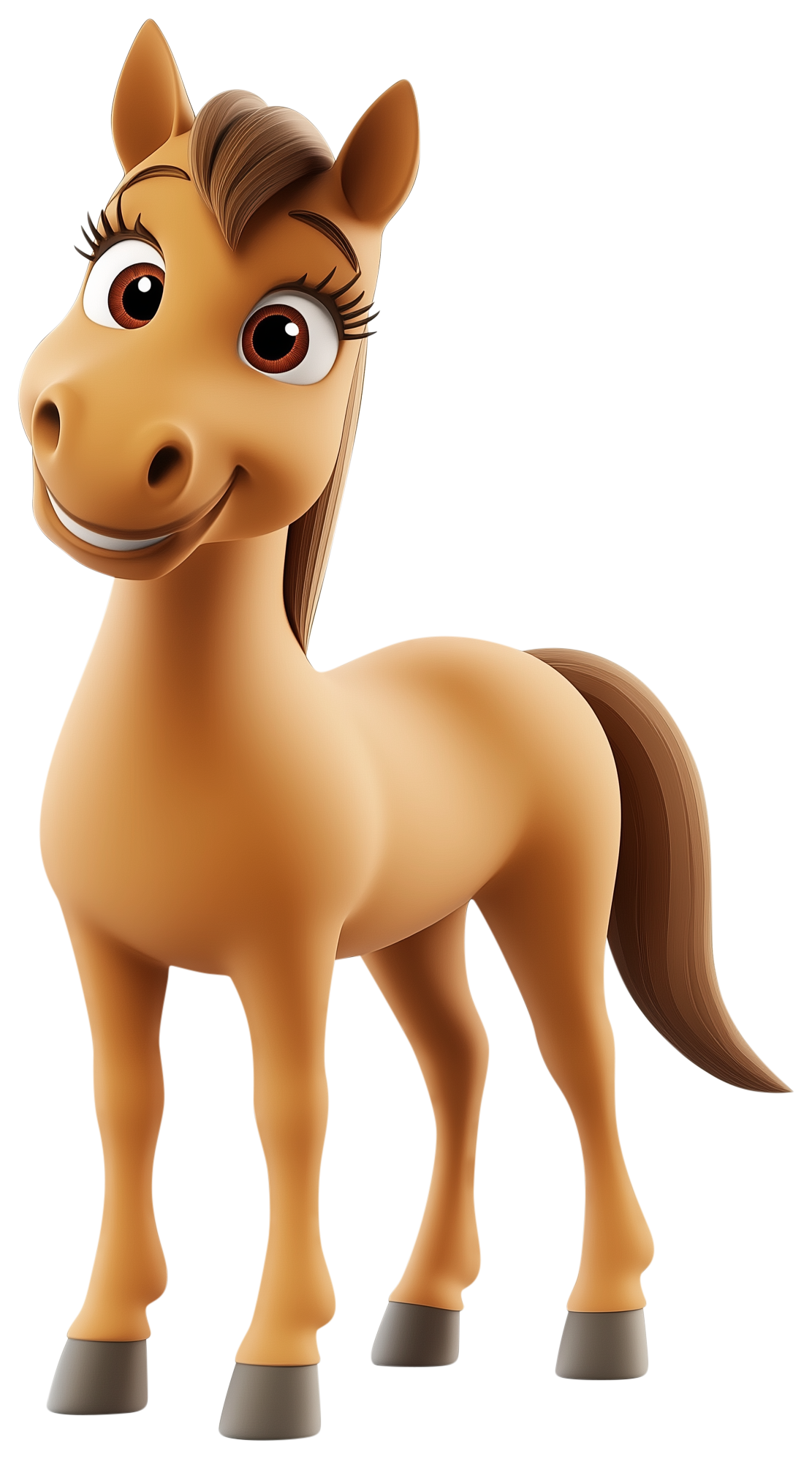 Cute cartoon horse sticker with a smiling face and standing pose