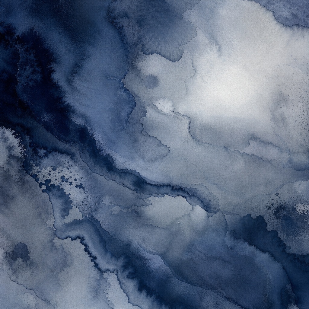 Soft blue and gray abstract watercolor wash with layered cloudlike textures.