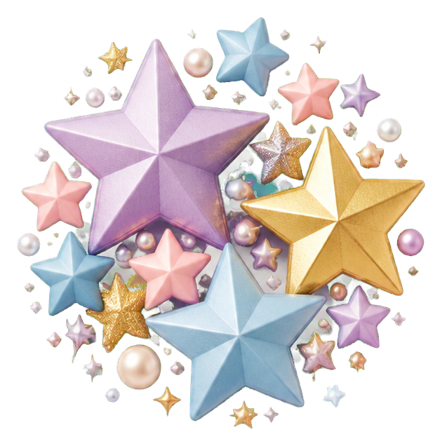 Cluster of pastel and gold stars with sparkling dots around them