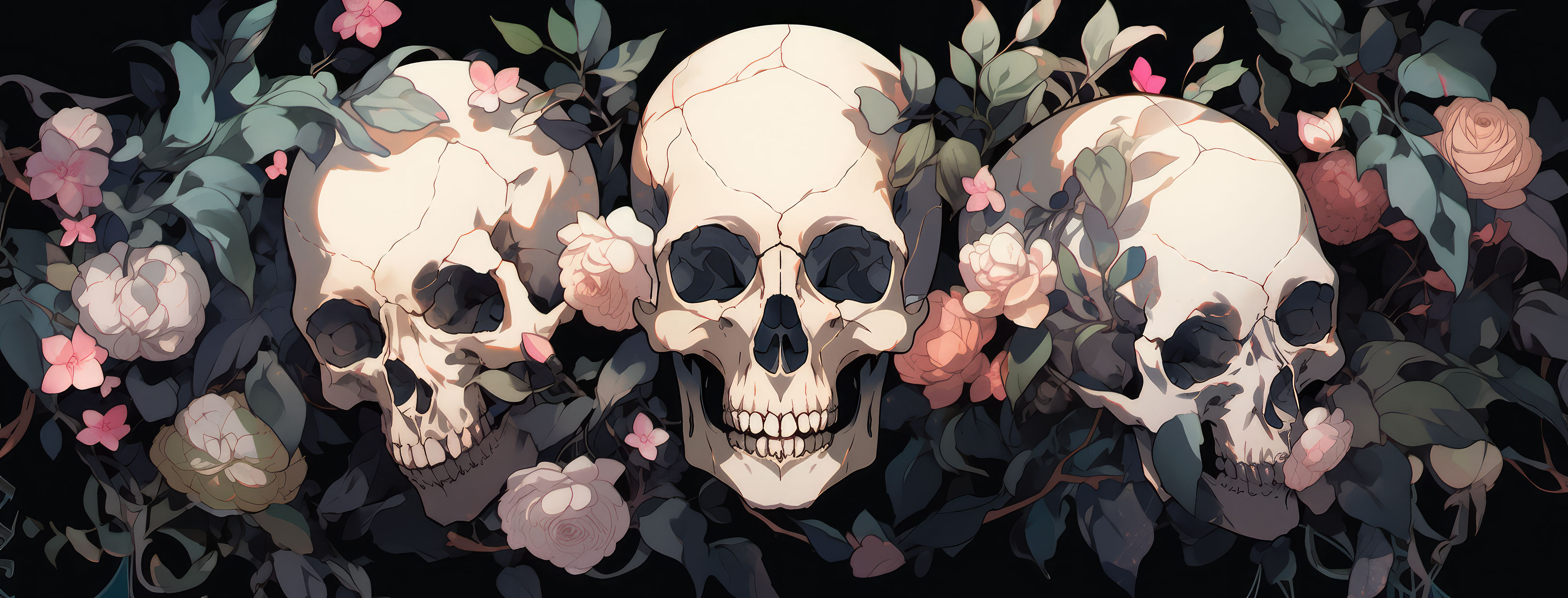 Preview for Skulls-with-floral-accents-halloween-cover-background-e106a