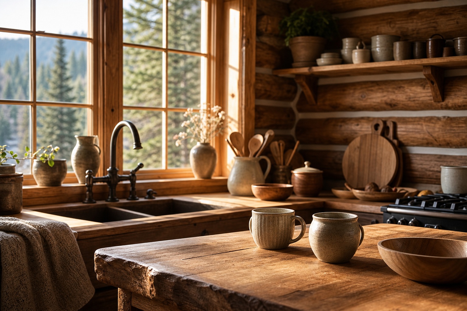 Preview for Cabin Kitchen Morning Light Stock Background