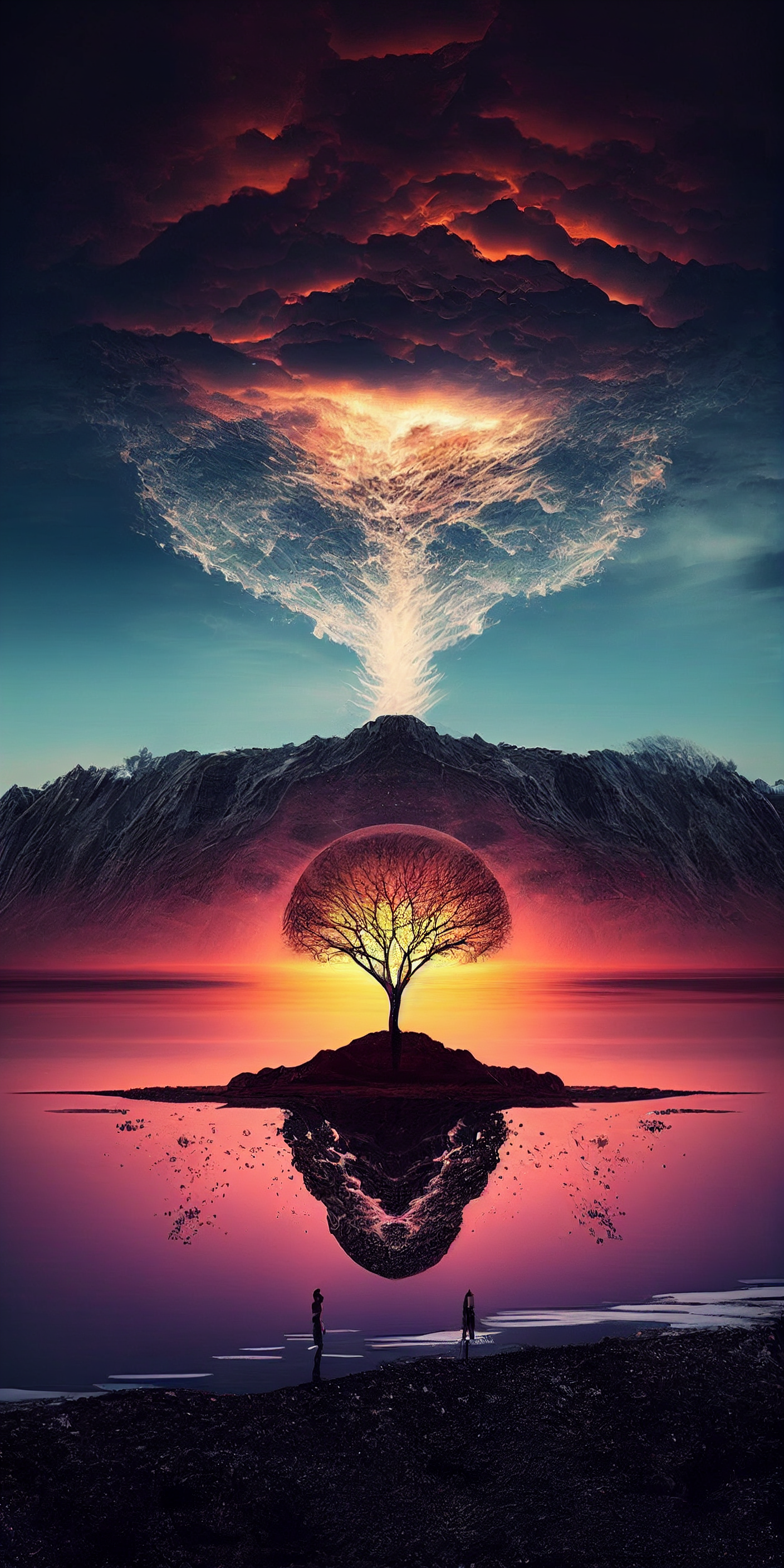 Preview for Surreal-landscape-tree-reflection-ai-phone-background-657b4