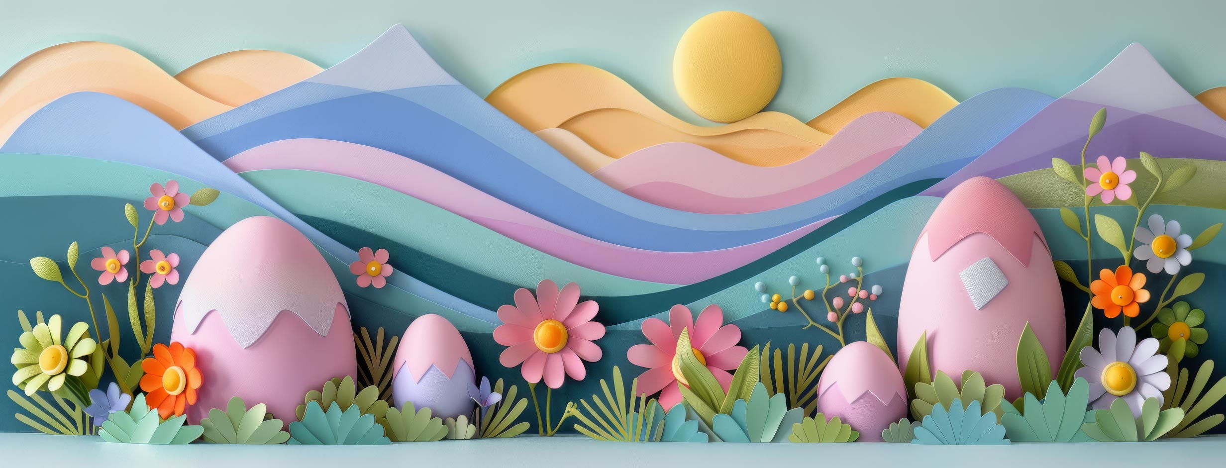 Preview for Easter-eggs-in-blooming-landscape-easter-facebook-background-54dc8