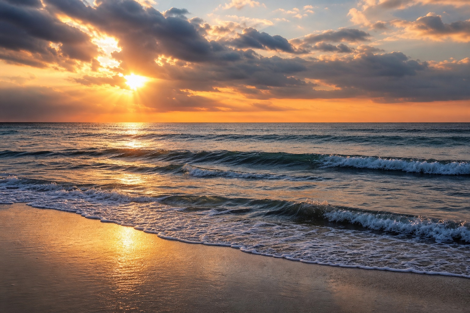 Preview for Golden Sunbreak Ocean Sunrise Background