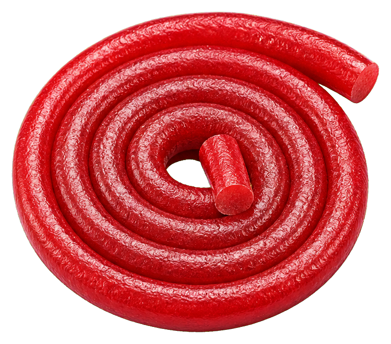 Realistic red licorice rope coiled into a spiral sticker