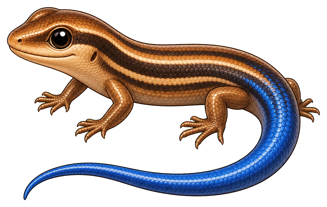Blue tailed skink sticker with a brown body and bright blue tail