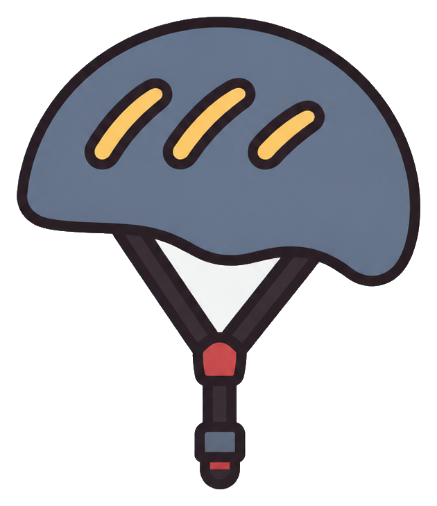 Minimal gray bicycle helmet drawing with black straps and small colored accents