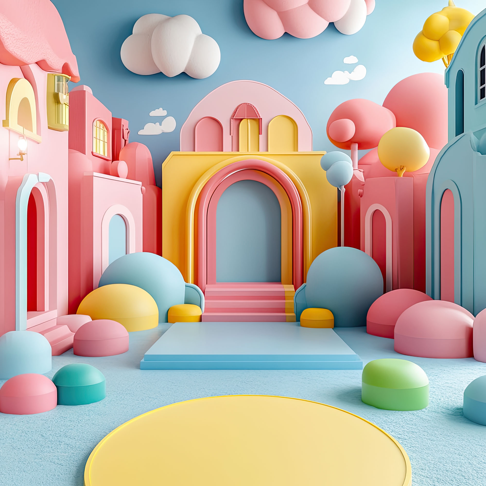 Preview for Pastel-cityscape-archway-design-whimsical-backdrop-background-c8947