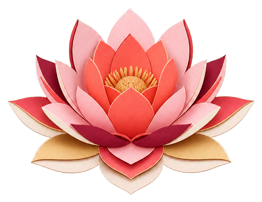 Layered paper lotus flower sticker in pink and beige with a centered bloom