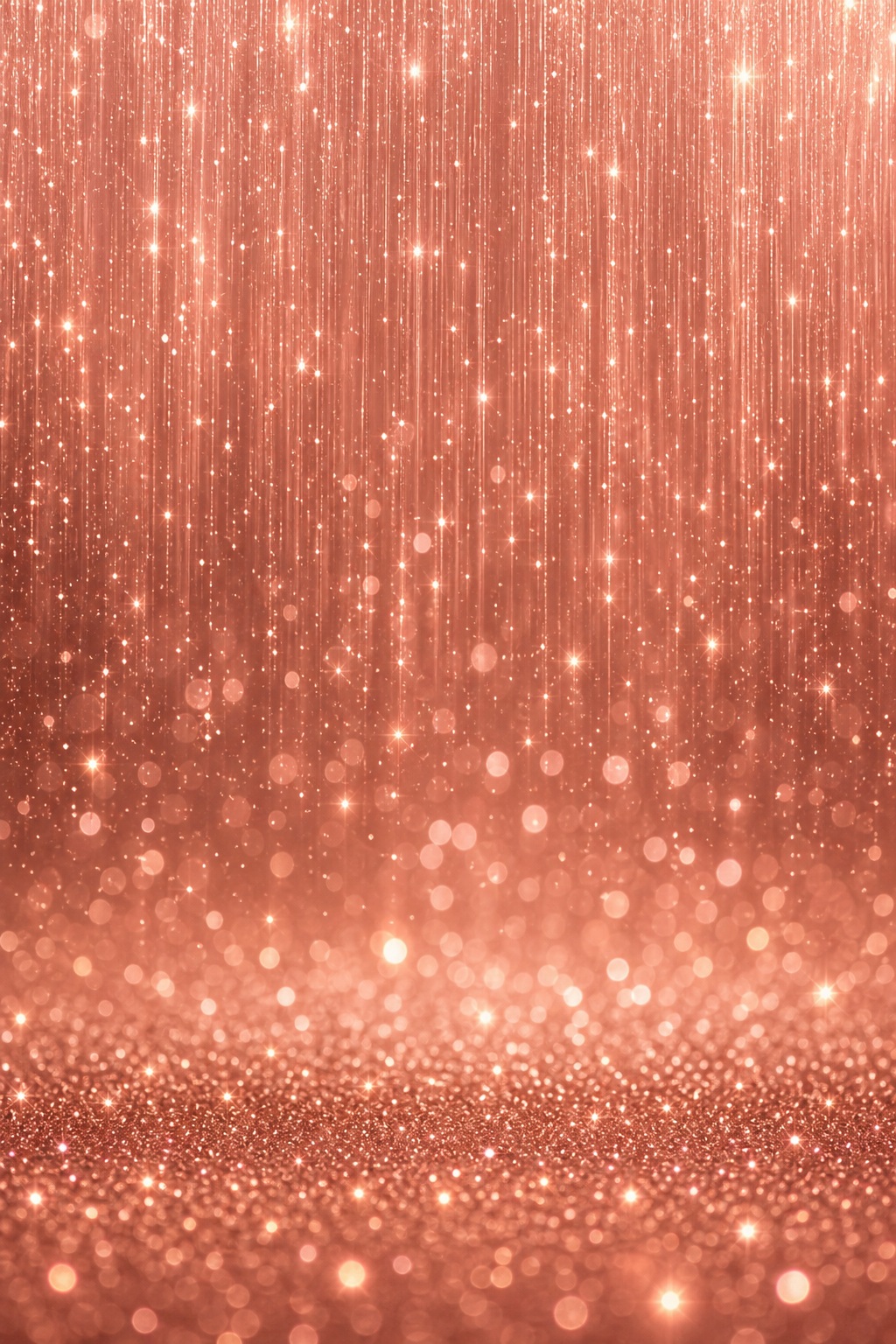 Rose gold sparkling light texture with glowing bokeh and vertical glitter streaks