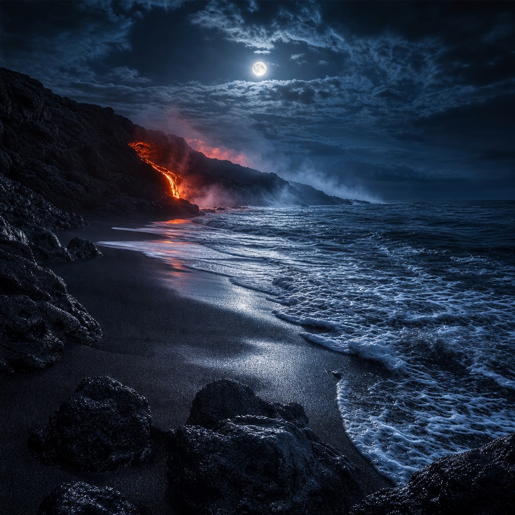 Preview for Moonlit Black Sand Coast Stock Background