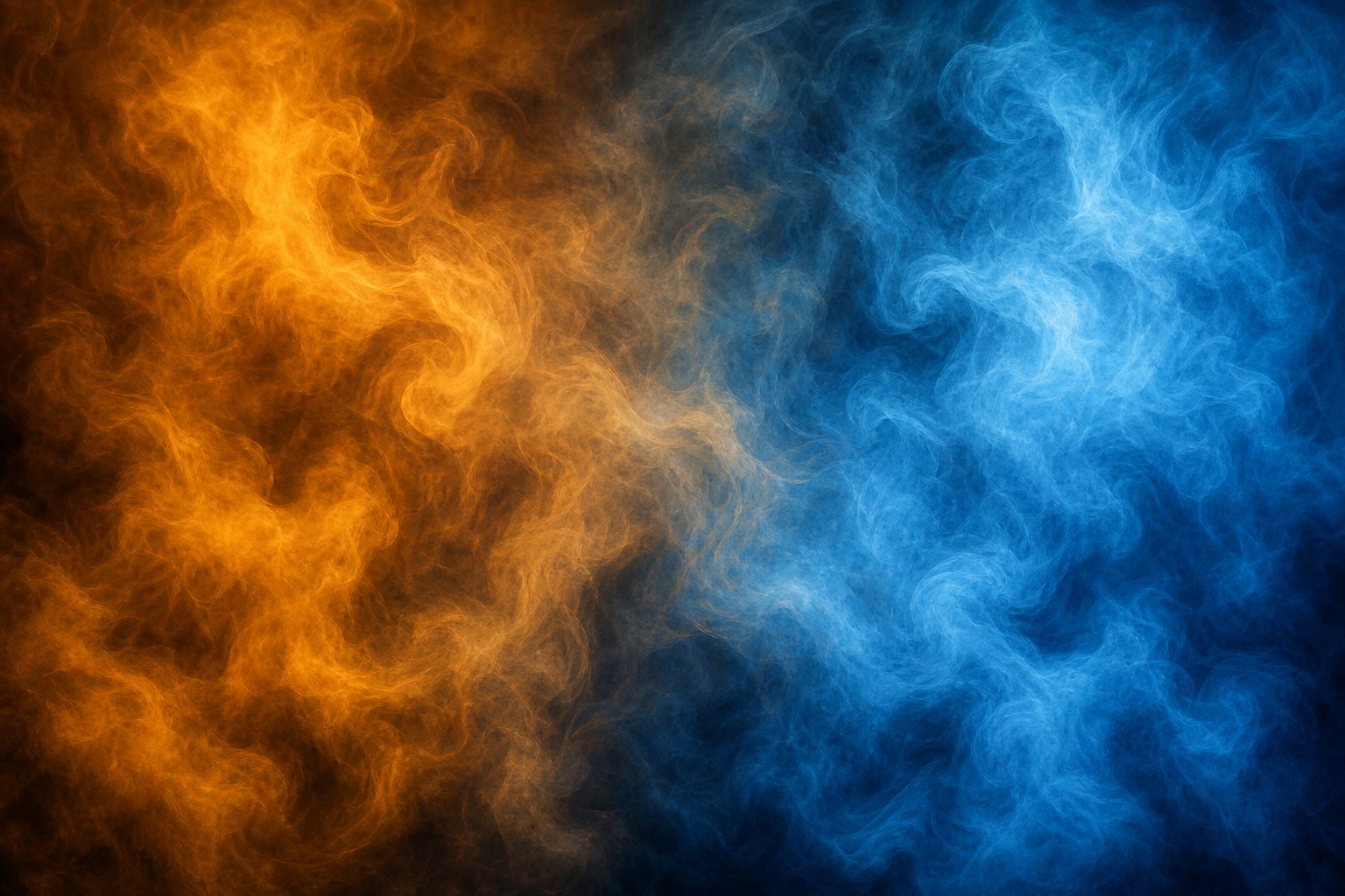 Blue and amber smoke-like vapor clouds blending across a dark background