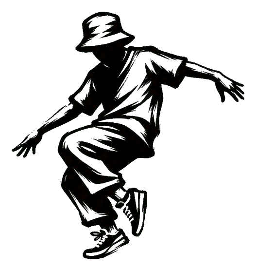 Silhouette sticker of a breakdancer in a toprock pose