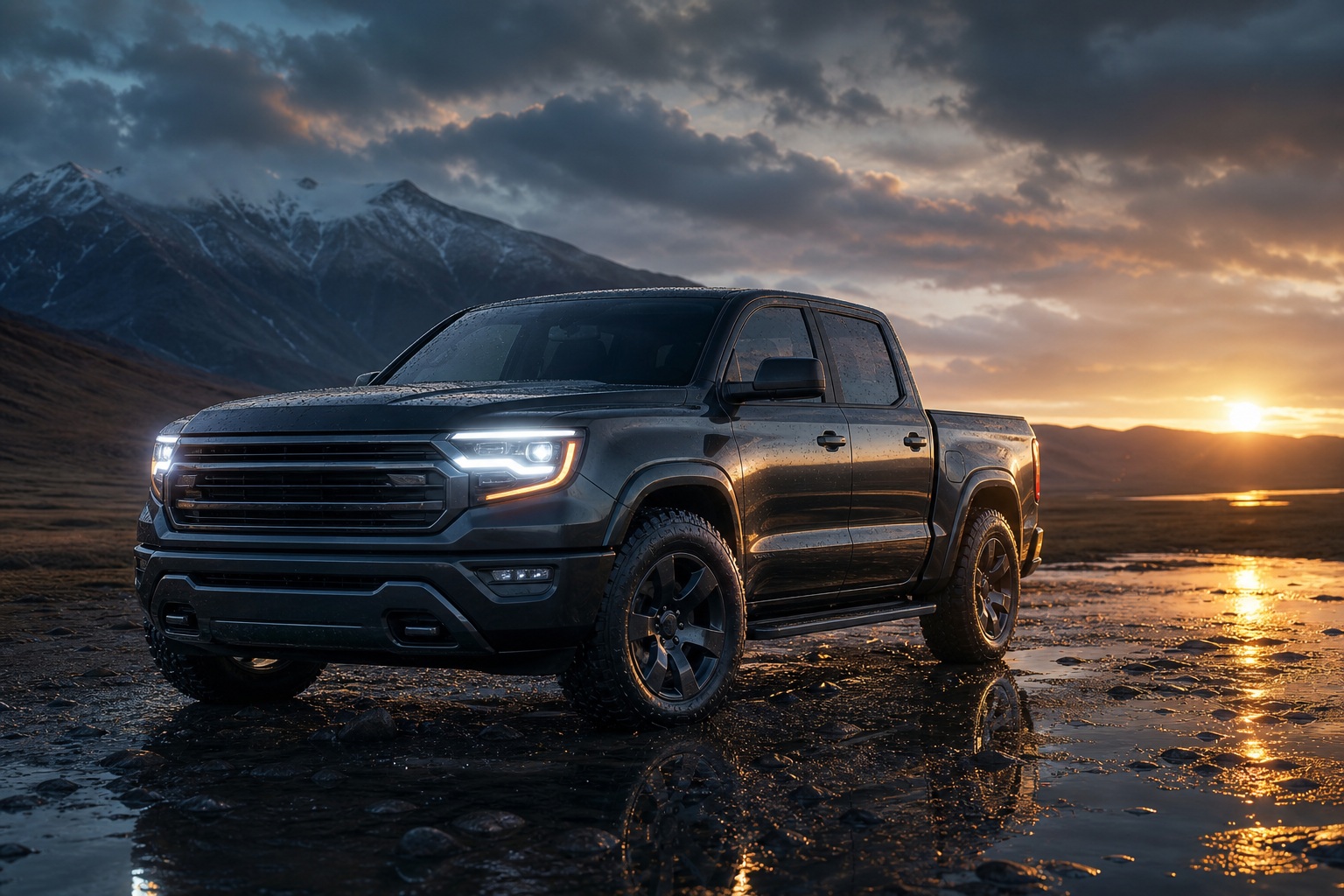 Preview for Pickup Truck Rain Glow Stock Background