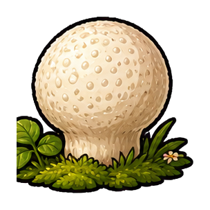 Round puffball mushroom with spotted cap and mossy base