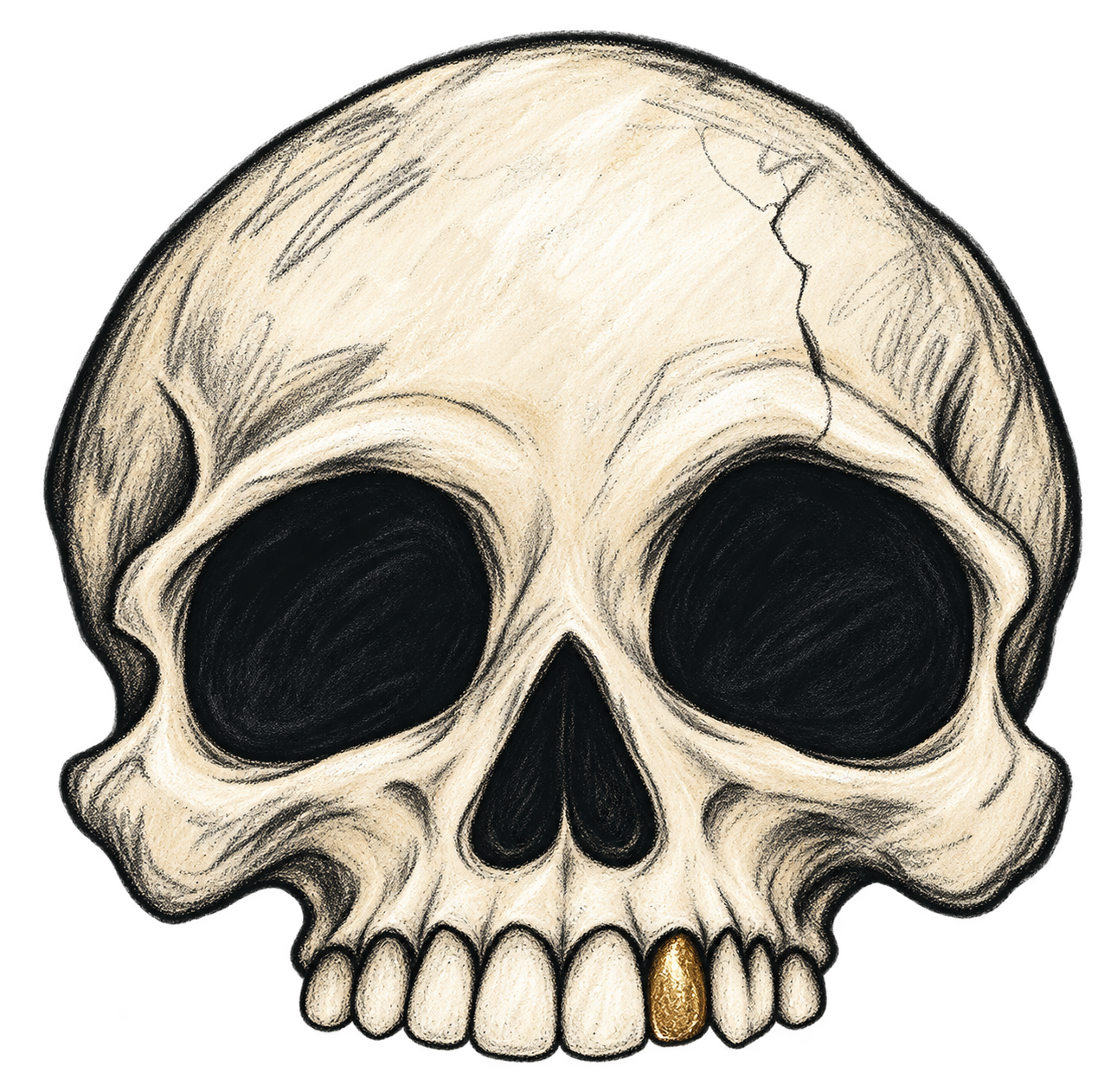 Preview for Ivory Charcoal Halloween Skull Crown With A Gold Tooth