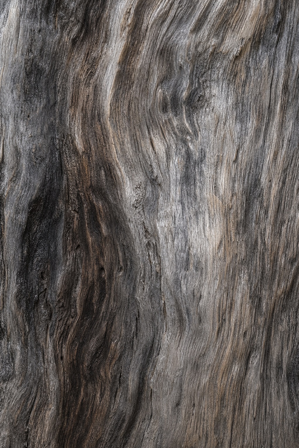 Weathered reclaimed barn wood with dark charcoal grain and driftwood patina