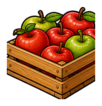 Wooden crate filled with red and green apples