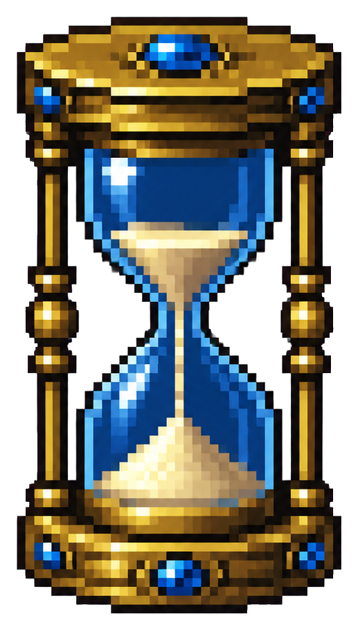 Blue sapphire hourglass with gold frame in pixel art style