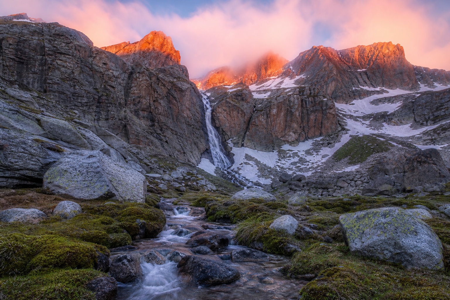 Preview for Alpenglow Waterfall Basin Stock Background