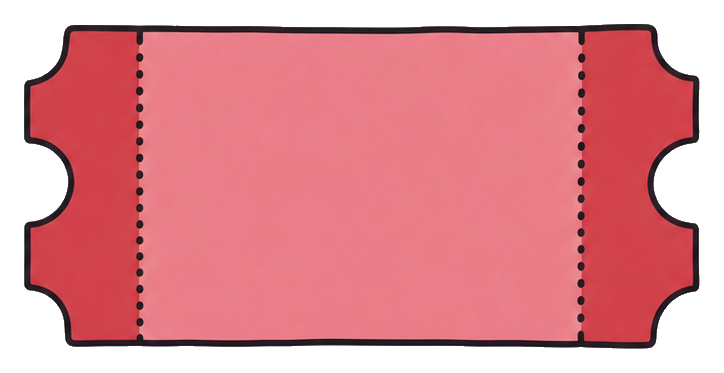 Pink blank ticket sticker with perforated edges and simple outline